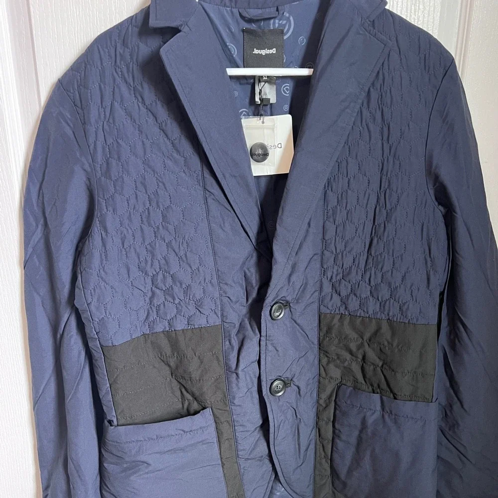 Desigual Adler Navy Quilted‎ Hybrid Blazer Jacket Men's Size Medium NWT